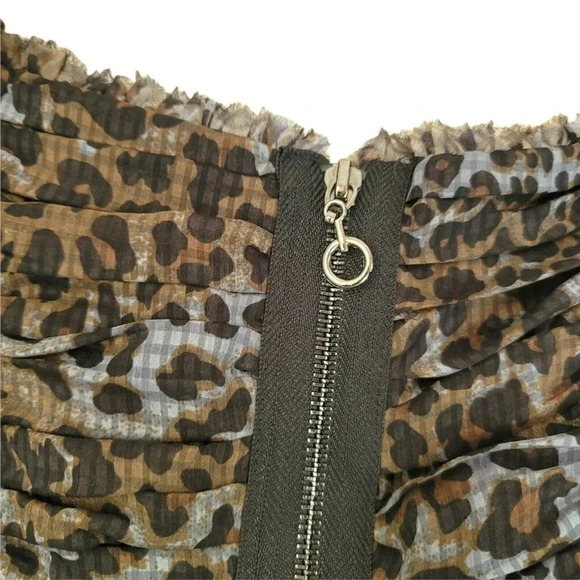 Forever 21 Ruched Frill Mini Dress Animal Print Ruffle Hem Off Shoulder Size S/P - Picture 11 of 11